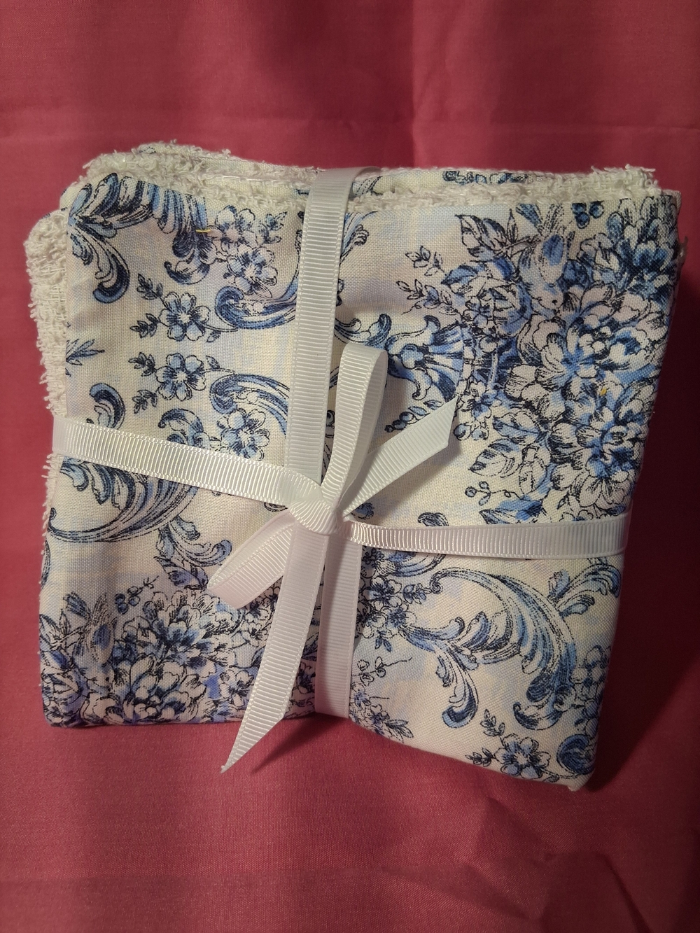 Set Of 6 Blue Floral Cotton Hand Towels/wash Cloths